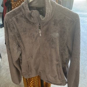 Gray north face fuzzy jacket